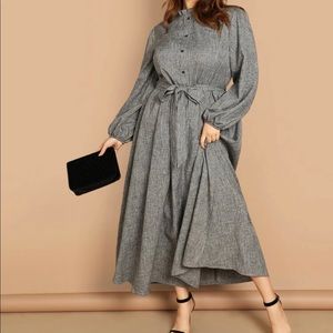 SHEIN Plus Ruffle Detail Button Belted Dress